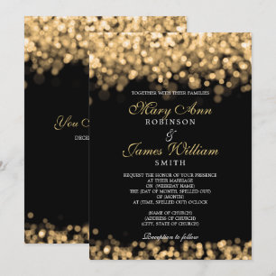 Elegante Gouden Lichtjes Bruiloft Kaart