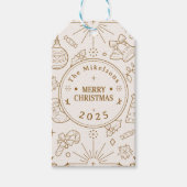 Elegante gouden lijn kunst kerst cadeaulabel (Voorkant)