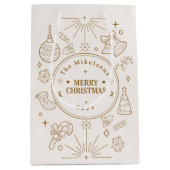 Elegante gouden lijn kunst kerst medium cadeauzakje (Voorkant)