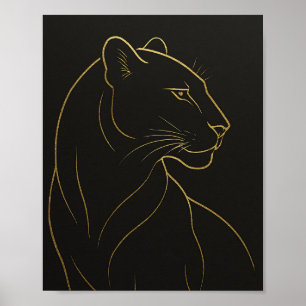 Elegante Gouden Lijn Leeuwinnen Illustratie Poster