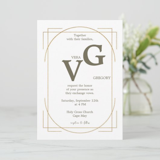 Elegante gouden lijnen moderne luxe bruiloft kaart (Staand voorkant)