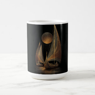 Elegante gouden lijnkunstillustratie van langschep koffiemok