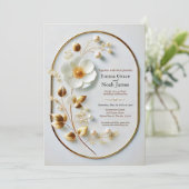 Elegante gouden Lijst Floral bruiloft uitnodiging (Staand voorkant)