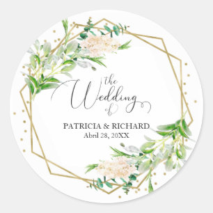 Elegante gouden lijst geometrische groene bloemen ronde sticker