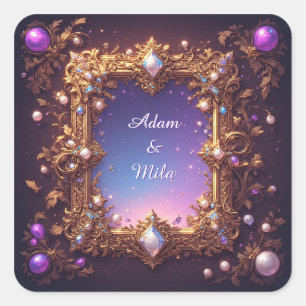 Elegante Gouden Lijst met Parels Vierkante Sticker