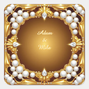 Elegante Gouden Lijst met Parels Vierkante Sticker