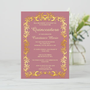 Elegante gouden lijst Quinceanera uitnodiging