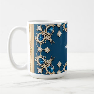 Elegante gouden lijst versierd met blauwe edelsten koffiemok