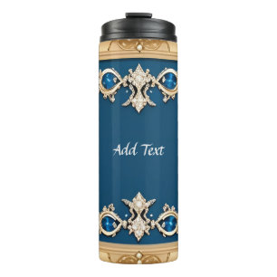 Elegante gouden lijst versierd met blauwe edelsten thermosbeker