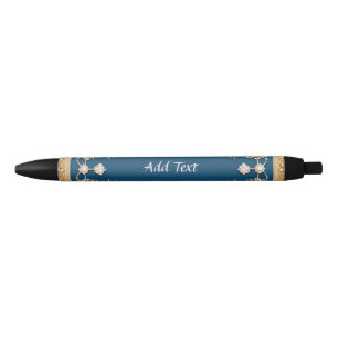 Elegante gouden lijst versierd met blauwe edelsten zwarte inkt pen