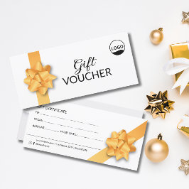 Elegante gouden lint cadeaubon | korting reclamekaart