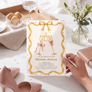 Elegante Gouden Lint Champagne Toast Bruidsdouche Kaart
