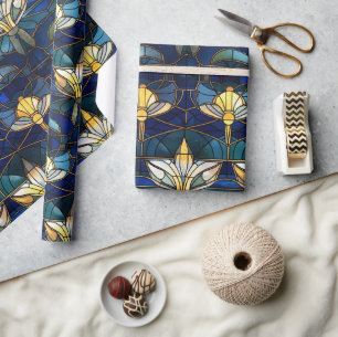 Elegante Gouden Lotus Nep Gebrandschilderd Glas Pa Cadeaupapier