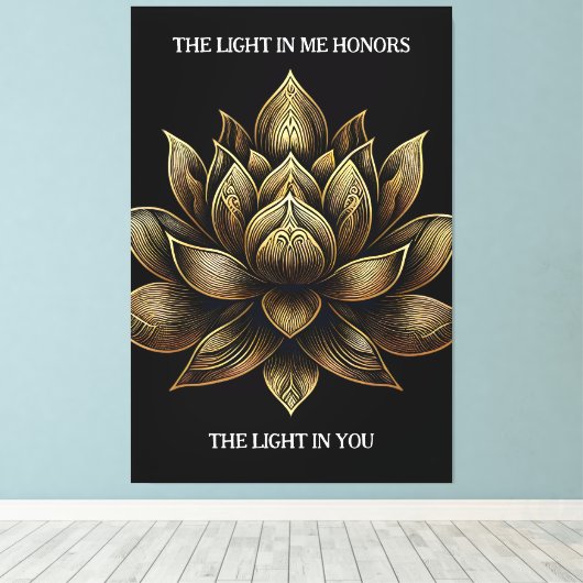 Elegante gouden lotusbloem Het licht in mij... Canvas Afdruk (Insitu (Houten vloer))