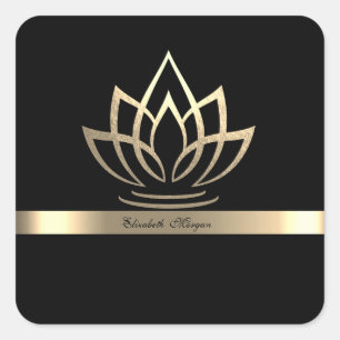 Elegante Gouden Lotusstreep Vierkante Sticker
