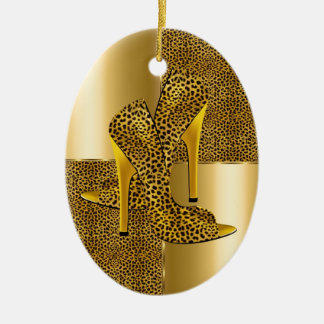 Elegante gouden luipaard hoge hak schoenen dier keramisch ornament