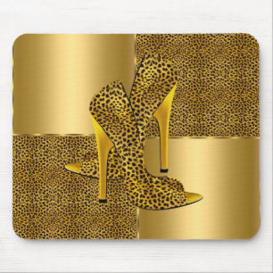 Elegante gouden luipaard hoge hak schoenen dier muismat