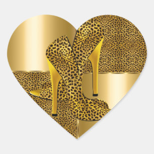 Elegante gouden luipaard hoge hakken schoenen dier hart sticker