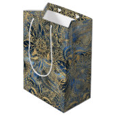 Elegante gouden mandala bloemen blauwe nevel medium cadeauzakje (Achterkant Gekanteld)