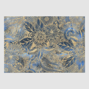 Elegante gouden mandala bloemen blauwe nevel tissuepapier