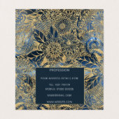 Elegante gouden mandala bloemen blauwe nevel visitekaartjes (Binnenkant ongevouwen)