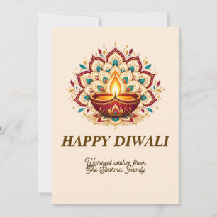 Elegante Gouden Mandala & Diya Diwali Familie Groe Feestdagenkaart