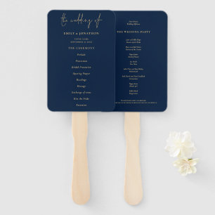 Elegante gouden marine blauw bruiloft programma handwaaier
