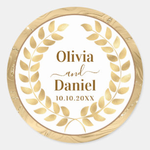 Elegante gouden marmer & krans gepersonaliseerde t ronde sticker