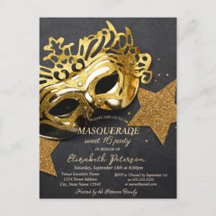Elegante Gouden Masker Stars Sweet 16 Uitnodiging Briefkaart