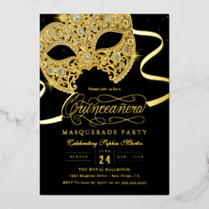 Elegante gouden maskerade Quinceanera uitnodiging