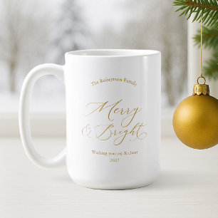 Elegante gouden “Merry & Bright” kerstbeker Koffiemok
