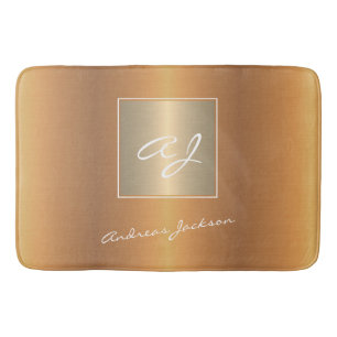 Elegante gouden metalen moderne script monogram na badmat
