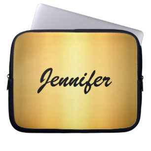 Elegante Gouden Metalen Moderne Script Persoonlijk Laptop Sleeve