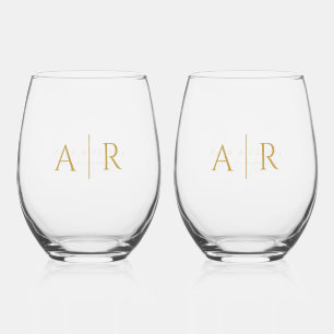 Elegante Gouden Minimale Koppels Initiaal Trouwgun Wijnglas Zonder Voet