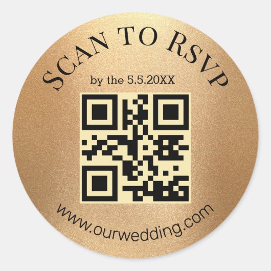 Elegante gouden minimalistische RSVP QR code bruil Ronde Sticker (Voorkant)