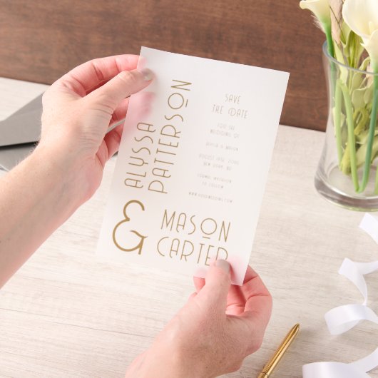 Elegante gouden moderne bruiloft save the date vellum uitnodigingen (Draagbaar)