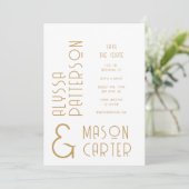 Elegante gouden moderne foto bruiloft Save the dat Date (Staand voorkant)