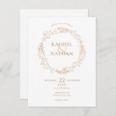 Elegante gouden moderne laurierkrans bruiloft uitnodiging briefkaart (Voorkant / Achterkant)