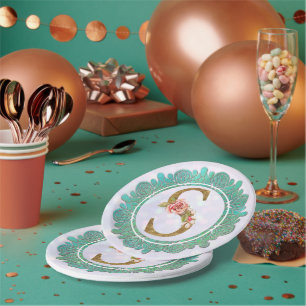 Elegante Gouden Monogram Beginletters met Mandala Papieren Bordje