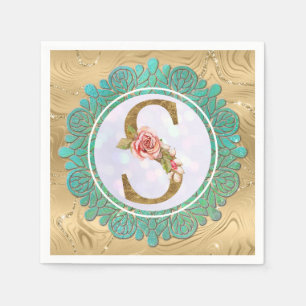Elegante gouden monogram beginletters met mandala servet