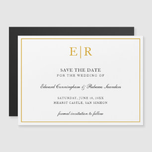Elegante gouden monogram formele trouwkaart 'Save Magnetische Uitnodiging