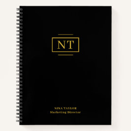 Elegante gouden monogram met twee letters op zwart notitieboek