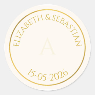 Elegante Gouden Monogram minimalistisch Trouwgunst Ronde Sticker