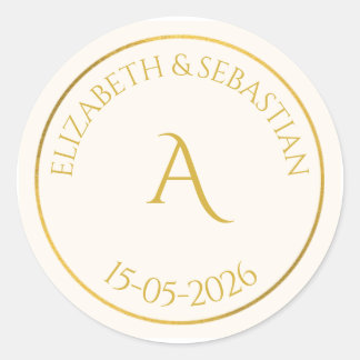 Elegante Gouden Monogram minimalistisch Trouwgunst Ronde Sticker