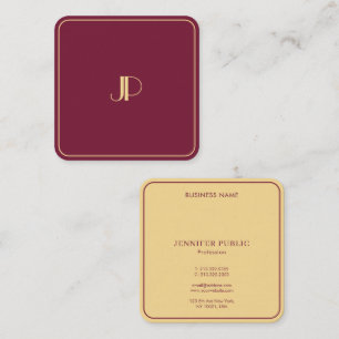 Elegante Gouden Monogram Sjabloon Luxe Bordeaux Vierkante Visitekaartje