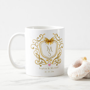 Elegante Gouden Monogram Wapen Personalized Trouwd Koffiemok
