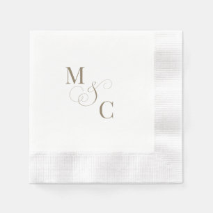 Elegante gouden monogrammunt witte trouw servet