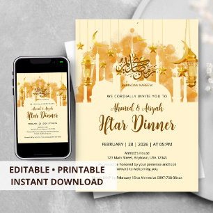 Elegante Gouden Moskeegestalte Iftar-diner Kaart