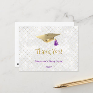 Elegante Gouden Mut Met Paarse Kwast Afstudeer Bed Briefkaart
