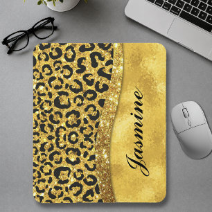 Elegante gouden namaak glitters dierprint Monogram Muismat